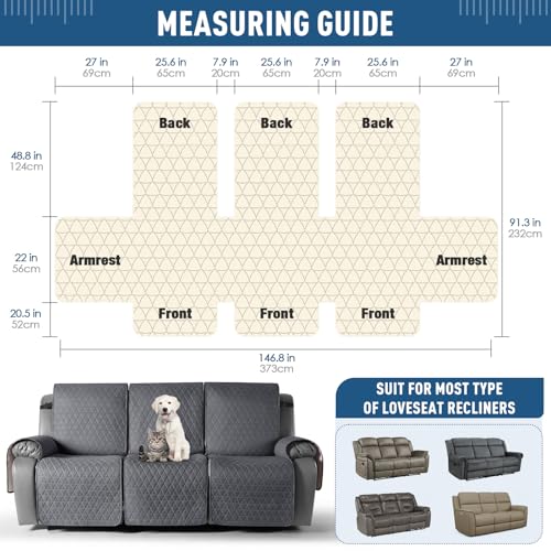 TAOCOCO 100% Waterproof Recliner Sofa Cover-Non Slip Split Couch Covers for 3 Seater Reclining Couche with Elastic Leg Straps Washable Pet Friendly (Dark Gray, 3 Seater) - Image 4