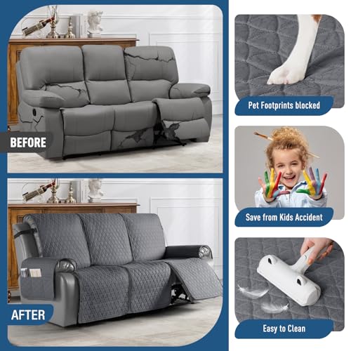 TAOCOCO 100% Waterproof Recliner Sofa Cover-Non Slip Split Couch Covers for 3 Seater Reclining Couche with Elastic Leg Straps Washable Pet Friendly (Dark Gray, 3 Seater) - Image 5