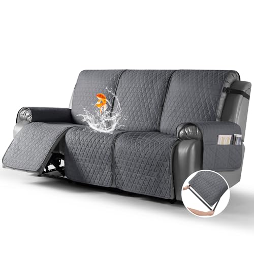 TAOCOCO 100% Waterproof Recliner Sofa Cover-Non Slip Split Couch Covers for 3 Seater Reclining Couche with Elastic Leg Straps Washable Pet Friendly (Dark Gray, 3 Seater) - Image 1