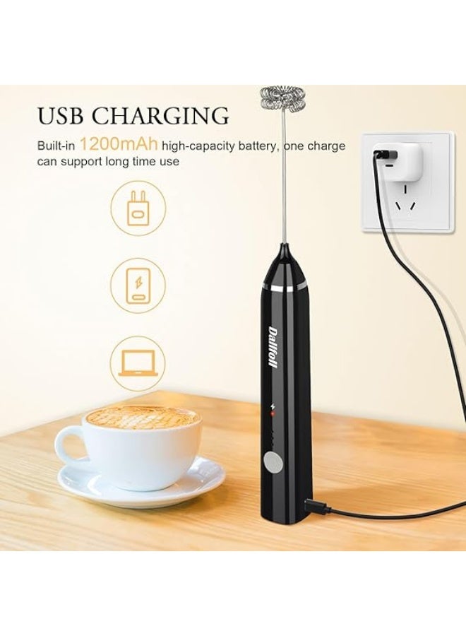 ماكينة صنع رغوة الحليب المحمولة باليد قابلة لاعادة الشحن بمنفذ USB مع خفاقتين من الستانلس ستيل و3 سرعات قابلة للتعديل للكابتشينو والشوكولاتة الساخنة والميلك شيك ومزيج البيض  - Image 4