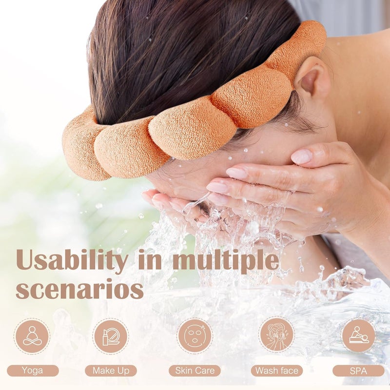 Ztomine Store Terry Cloth Spa Headbands for Washing Face, Set of 2, Dark Khaki + Orange, Absorbent, Soft, Comfortable, Makeup Headbands for Face Washing, Mask - Image 2