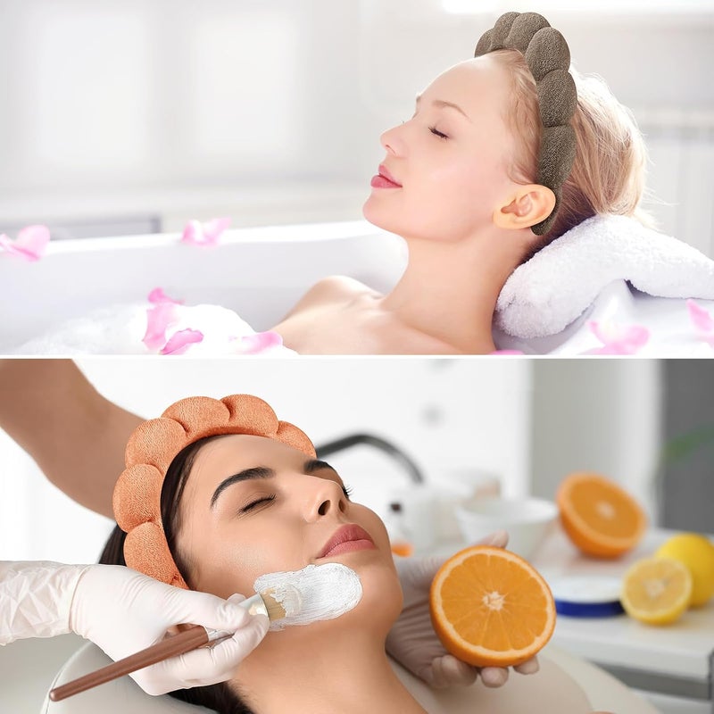 Ztomine Store Terry Cloth Spa Headbands for Washing Face, Set of 2, Dark Khaki + Orange, Absorbent, Soft, Comfortable, Makeup Headbands for Face Washing, Mask - Image 5