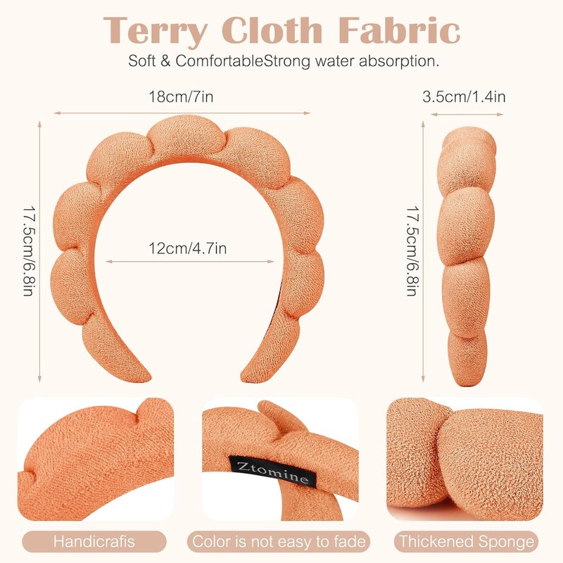 Ztomine Store Terry Cloth Spa Headbands for Washing Face, Set of 2, Dark Khaki + Orange, Absorbent, Soft, Comfortable, Makeup Headbands for Face Washing, Mask - Image 3