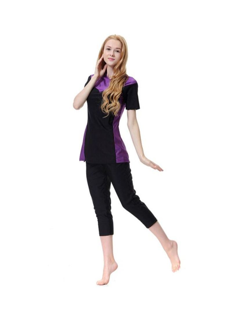 NIBEMINENT 3-Piece Short Sleeves Burkini Black/Purple - Image 3