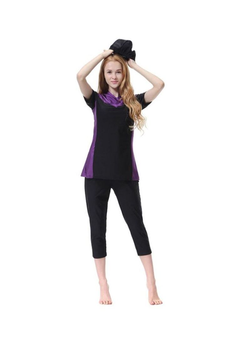 NIBEMINENT 3-Piece Short Sleeves Burkini Black/Purple - Image 4