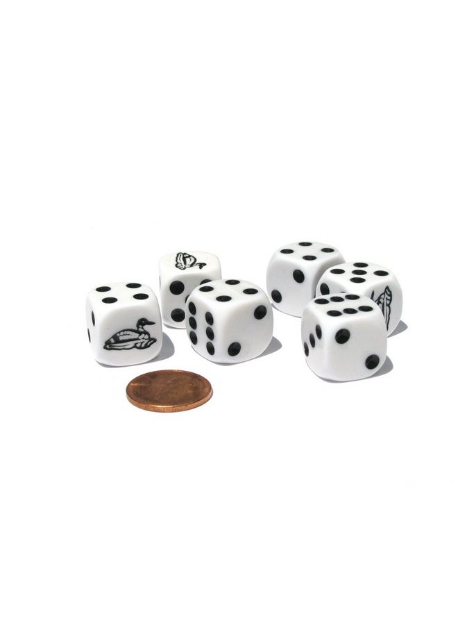 Koplow Games Set of 6 Loon 16mm D6 Round Edged Koplow Animal Dice - White with Black Pips  - Image 5