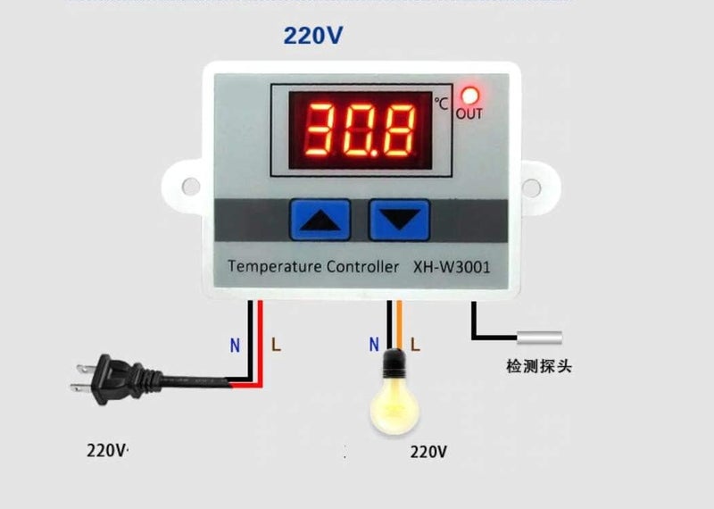 CentIoT - XH-W3001 AC 110 to 220V 10A 1500W - LED Digital Temperature Controller Thermostat for incubator - with waterproof NTC Sensor - Image 2