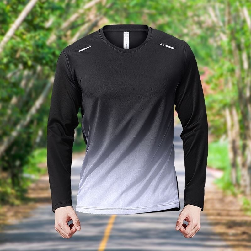 Quick-drying T-shirt Mens Ice Silk Autumn and Winter Thin Sports Long-sleeved Loose Fitness Clothes Training Running Clothes New Top Green - Image 2