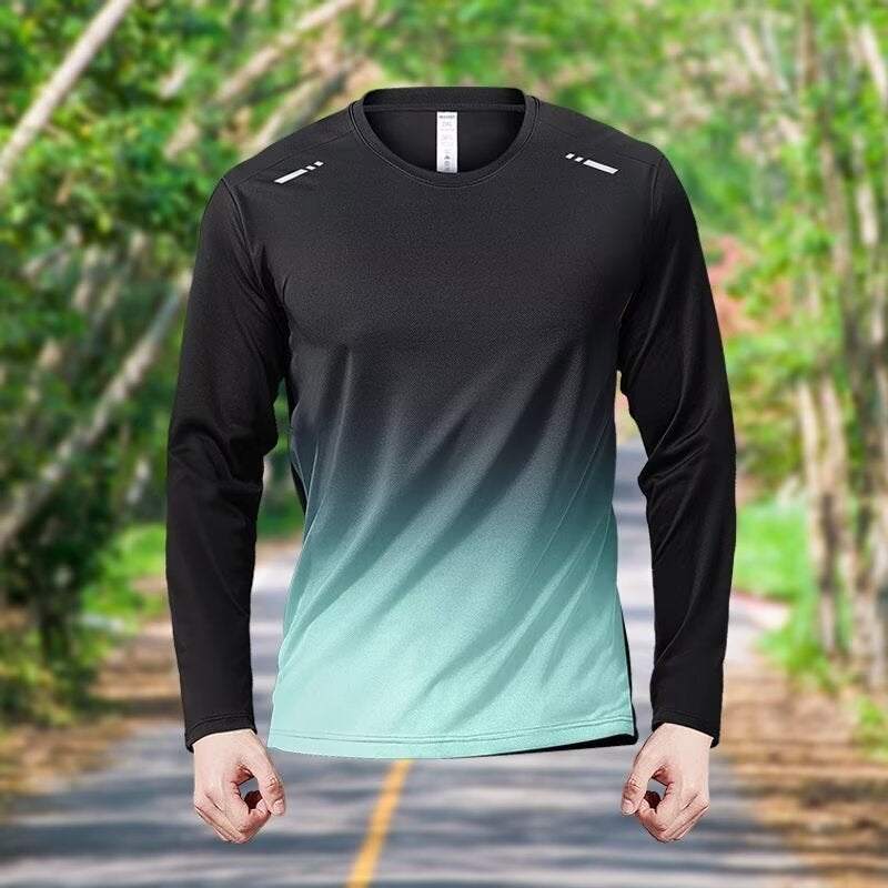 Quick-drying T-shirt Mens Ice Silk Autumn and Winter Thin Sports Long-sleeved Loose Fitness Clothes Training Running Clothes New Top Green - Image 1