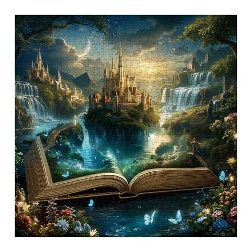 BBOLDIN Fantasy Books Castle Puzzles for Adults 1000 Pieces Nature Magic Pretty Landscape Butterfly Art Jigsaw Puzzles Beautiful Flower Lake Scenic Puzzle - Image 1