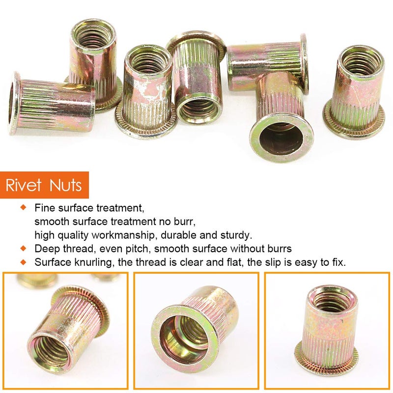 Rustark 100-Pcs 5/16''-18UNC Mixed Zinc Plated Carbon Steel Rivet Nut Flat Head Insert Nutsert Assortment Kit - Image 4
