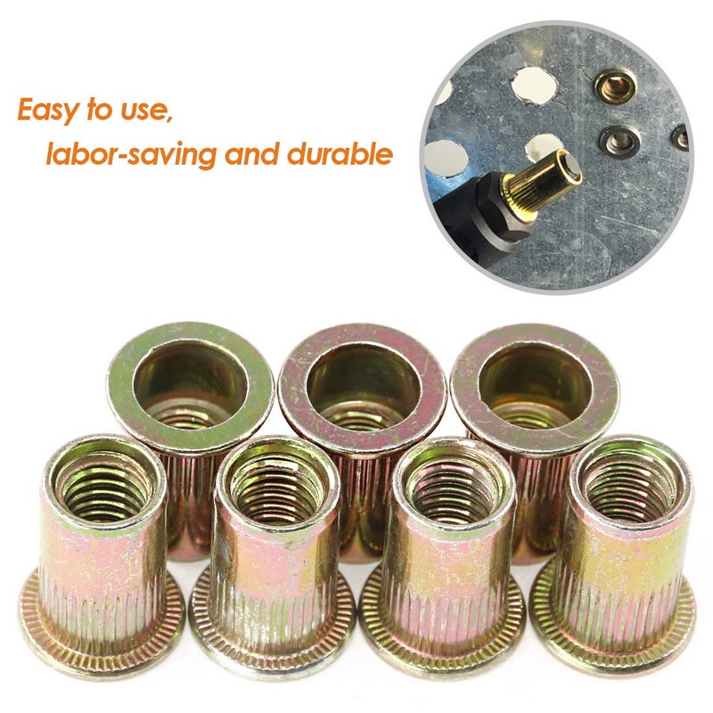 Rustark 100-Pcs 5/16''-18UNC Mixed Zinc Plated Carbon Steel Rivet Nut Flat Head Insert Nutsert Assortment Kit - Image 5