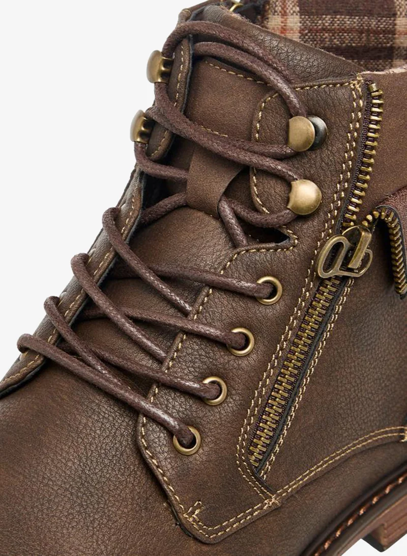 LBL by Shoexpress BROWN Textured Ankle Boots with Zip Closure for Men | Best Price UAE