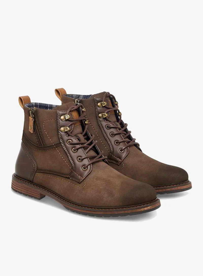 LBL by Shoexpress BROWN Textured Ankle Boots with Zip Closure for Men | Best Price UAE