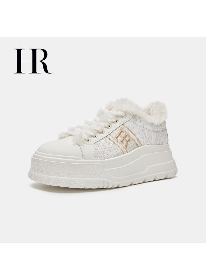 Hrhr Women's White Sneakers  Spring New Versatile Plush Casual Shoes - Image 5