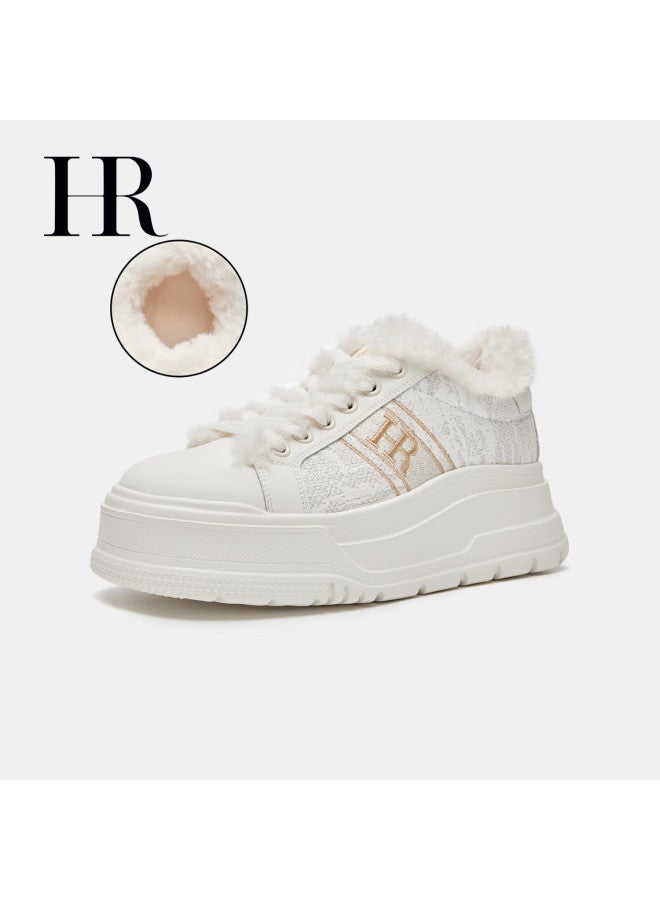 Hrhr Women's White Sneakers  Spring New Versatile Plush Casual Shoes - Image 1