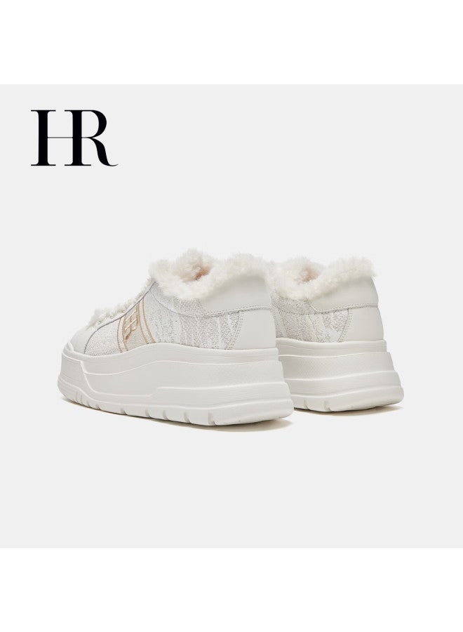 Hrhr Women's White Sneakers  Spring New Versatile Plush Casual Shoes - Image 4
