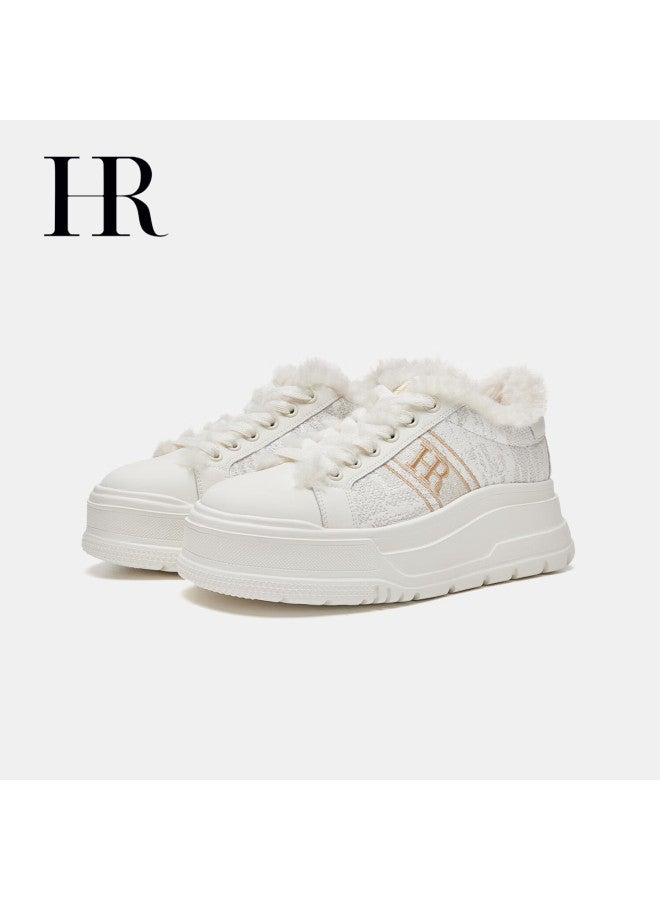 Hrhr Women's White Sneakers  Spring New Versatile Plush Casual Shoes - Image 3