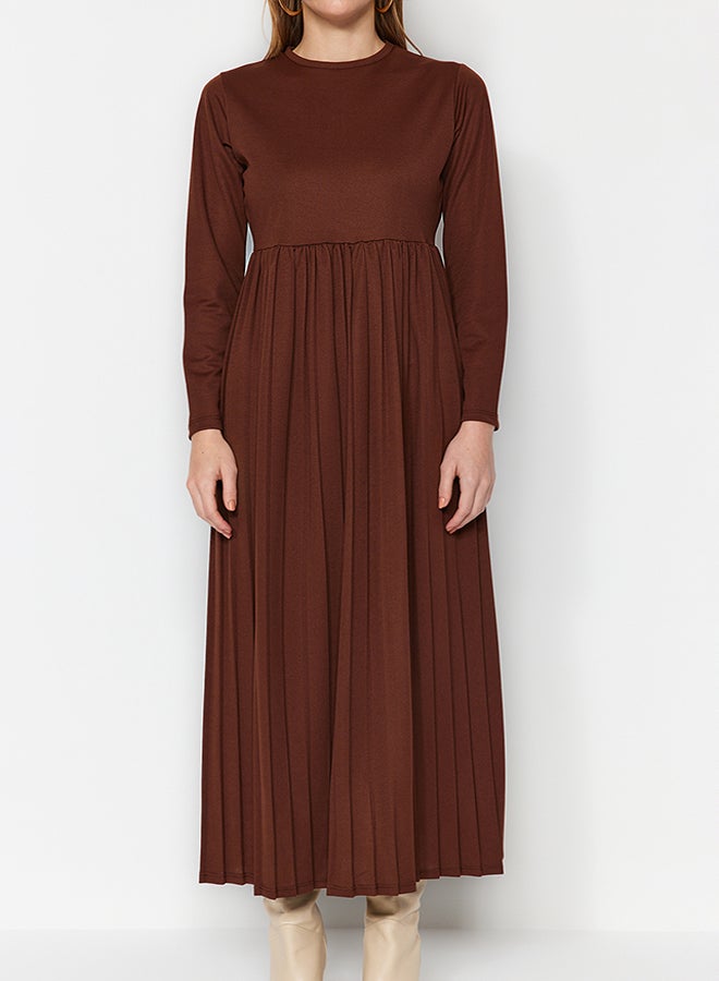 trendyol Brown Skirt Pleated Scuba Knitted Dress TCTAW24EL00000 - Image 5