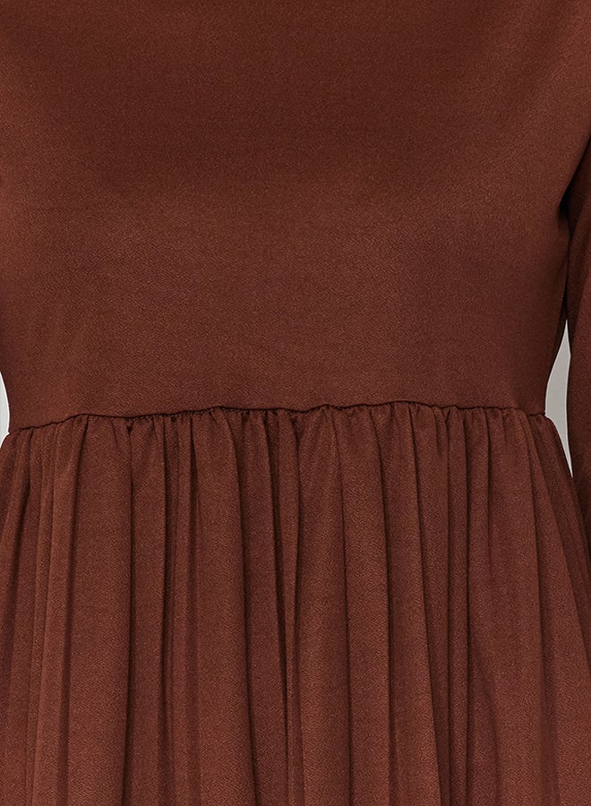 trendyol Brown Skirt Pleated Scuba Knitted Dress TCTAW24EL00000 - Image 4