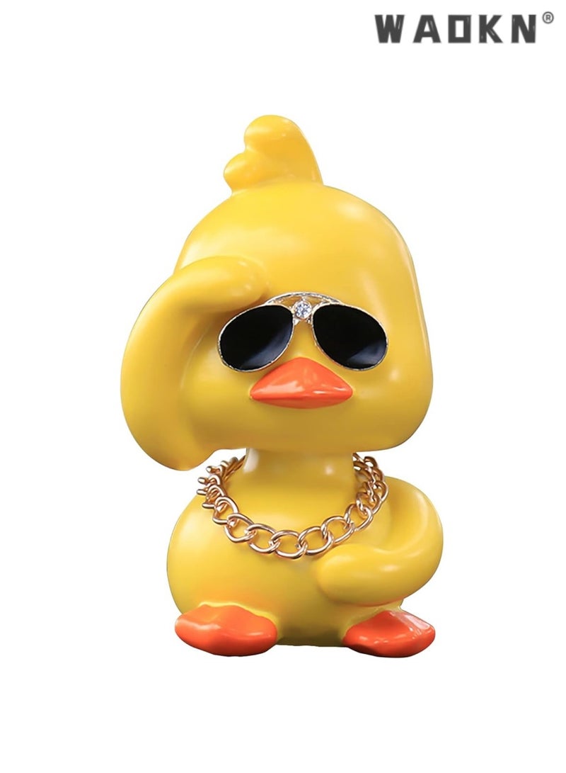 WAOKN Trendy Hipster Duck Car Accessory, Playful Dashboard Decor with Sunglasses and Chain, Bobblehead Duck Figurine, Adds Charm and Humor to Your Vehicle, Ideal Gift for Car Enthusiasts - Image 1