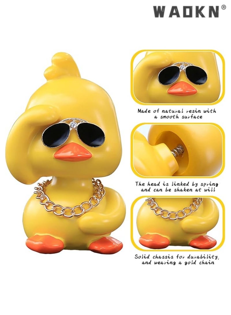 WAOKN Trendy Hipster Duck Car Accessory, Playful Dashboard Decor with Sunglasses and Chain, Bobblehead Duck Figurine, Adds Charm and Humor to Your Vehicle, Ideal Gift for Car Enthusiasts - Image 3