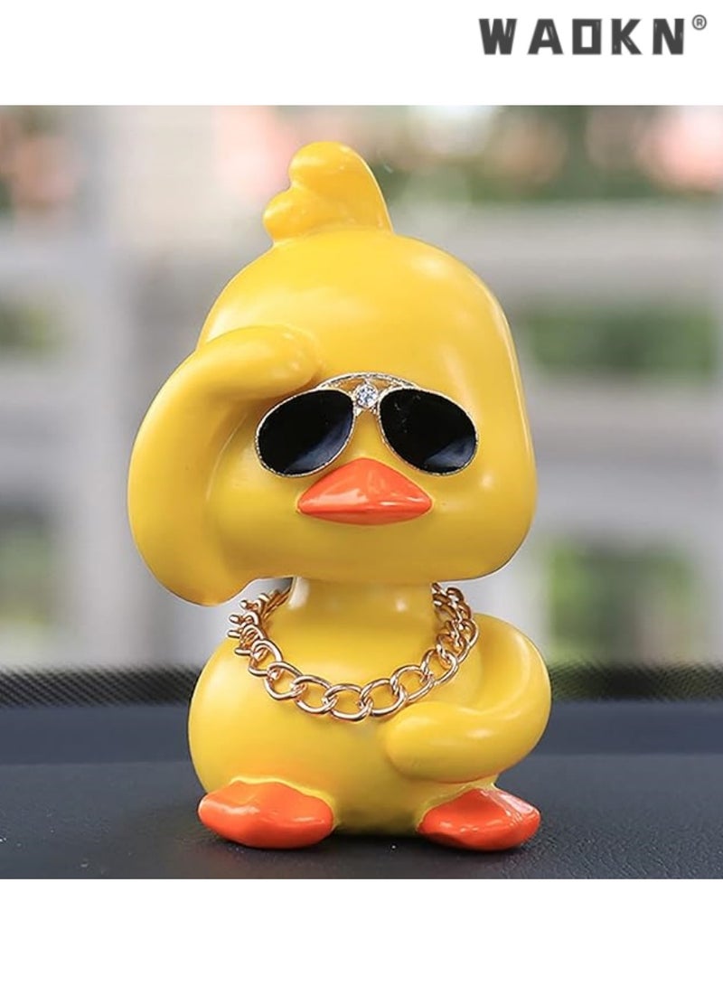 WAOKN Trendy Hipster Duck Car Accessory, Playful Dashboard Decor with Sunglasses and Chain, Bobblehead Duck Figurine, Adds Charm and Humor to Your Vehicle, Ideal Gift for Car Enthusiasts - Image 2