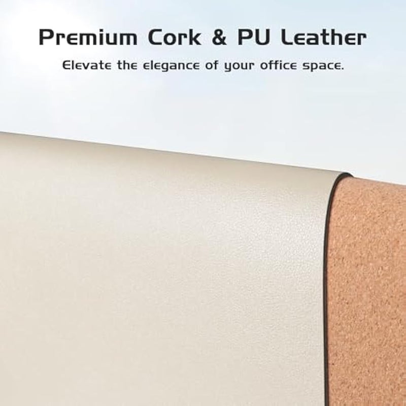 Dual-Sided Desk Pad - Leather Desk Mat, Natural Cork Desk Pad Protector, Large Mouse Pad for Desk, Waterproof Desk Blotter Pad, Desk Writing Pad for Office Work/Home, Beige (25.6x13.7) - Image 3
