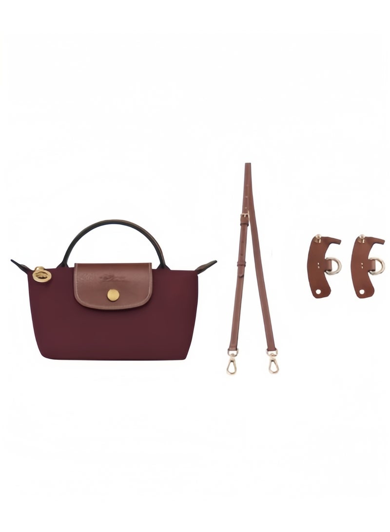 لونج شامب حقيبة يد صغيرة نسائية من لونشانغ، حقائب كروس بودي، حقيبة كتف بحزام كتف مع إبزيم، بأسلوب كلاسيكي كلاريت - Image 1