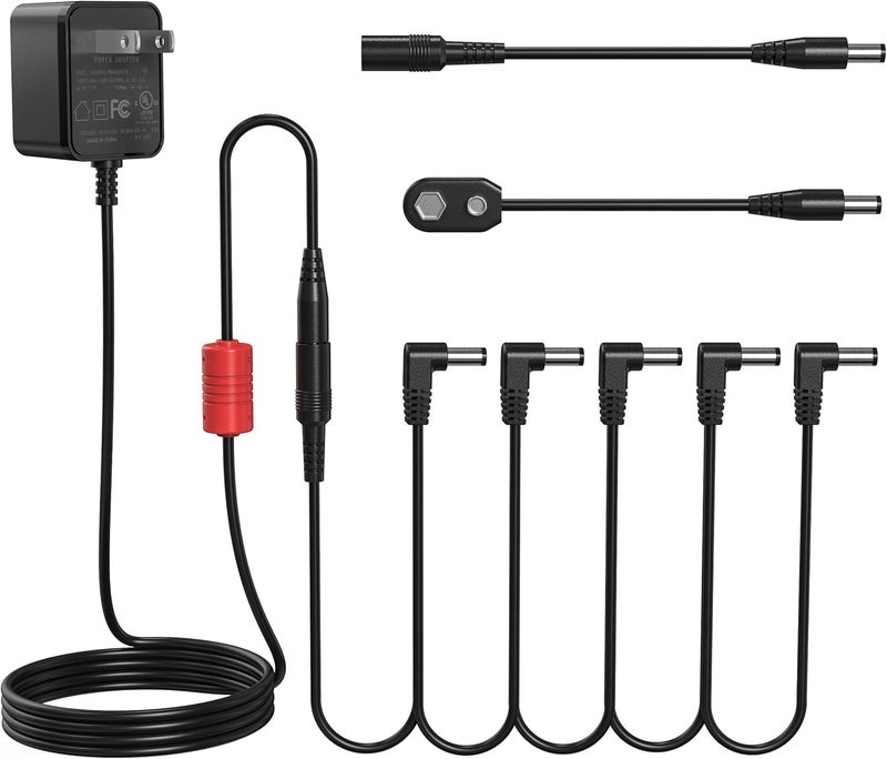 Donner DPA-100 Guitar Pedal Power Supply Adapter 9V DC 1A Tip Negative 5 Way Daisy Chain Cables for Effect Pedal - Image 1