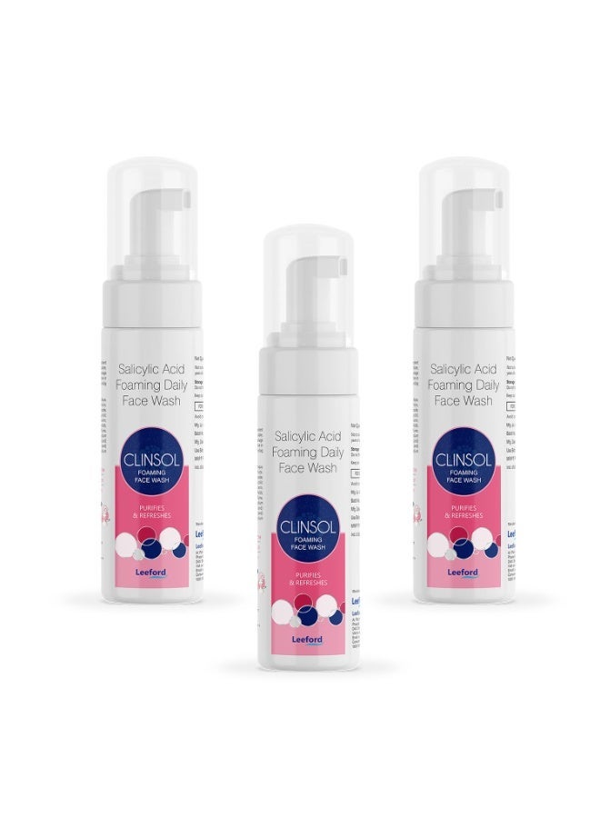 Leeford Clinsol Foaming Facewash for Deep Cleansing for Men & Women 60ml (Pack of 3) | Non-Comedogenic | Light & Airy Foam | Gentle Formulation for All Skin Types - Image 1