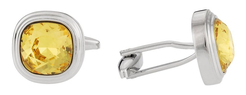 Cuff-Daddy Mens Yellow Crystal Cufflinks with Travel Presentation Gift Box with Sunflower Crystal - Image 2