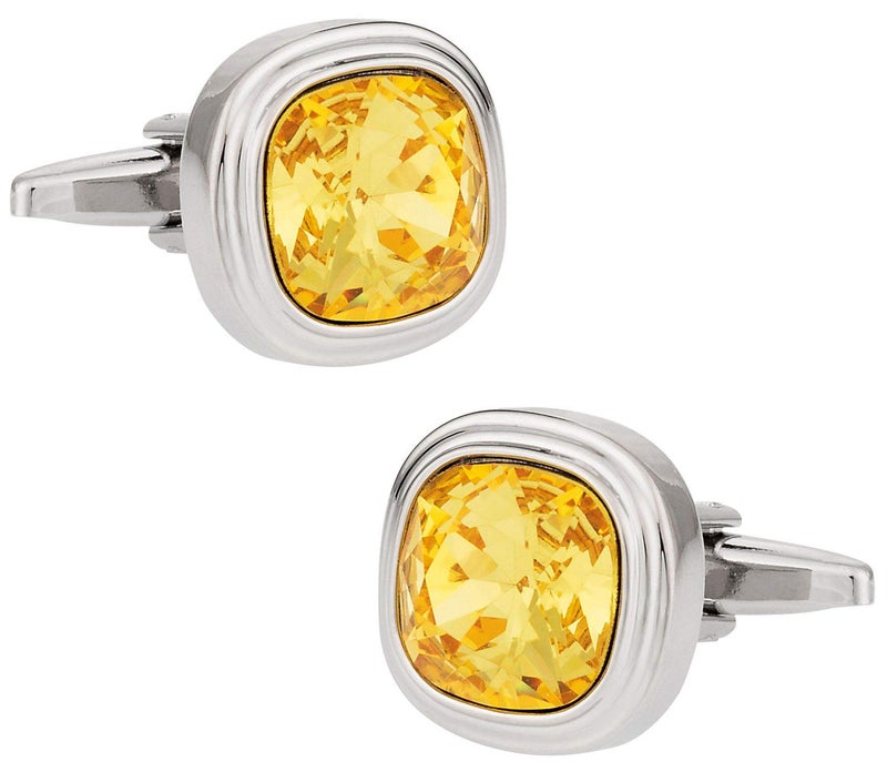 Cuff-Daddy Mens Yellow Crystal Cufflinks with Travel Presentation Gift Box with Sunflower Crystal - Image 1