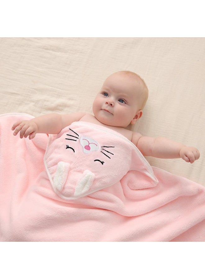 MiniMe Organic Bamboo Hooded Baby Bath Towel Set | 6–36 Months | Pink | 100% Organic Bamboo Cotton Blend | Ultra-Soft & Highly Absorbent Hooded Towel with Bunny Ear Accents | Hypoallergenic - Image 4