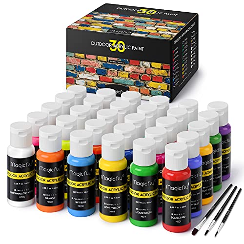Magicfly Outdoor Acrylic Paint, Set of 30 Colors/Tubes (60 ml, 2 oz.) with Storage Box, Rich Pigments, Multi-Surface Paints for Rock, Wood, Fabric, Leather, Paper, Crafts, Canvas and Wall Painting - Image 1