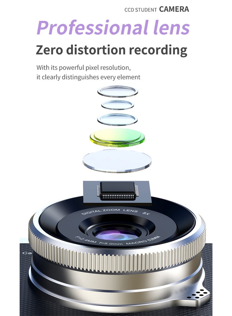 Mi VAZA Kid Digital Camera - CCD Camera - 1080P HD Point-and-Shoot Camera - Vlogging Camera - 2.4 Inch HD Flip Screen - 8X Digital Zoom - Image Stabilization - Built in LED Fill Light - Equipped with 64GB SD Card - kids Holiday Gifts - Image 4