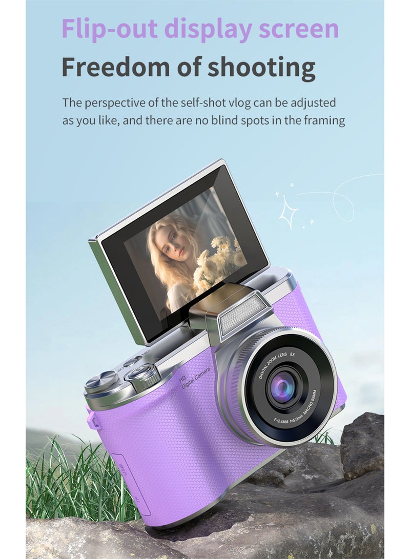 Mi VAZA Kid Digital Camera - CCD Camera - 1080P HD Point-and-Shoot Camera - Vlogging Camera - 2.4 Inch HD Flip Screen - 8X Digital Zoom - Image Stabilization - Built in LED Fill Light - Equipped with 64GB SD Card - kids Holiday Gifts - Image 5