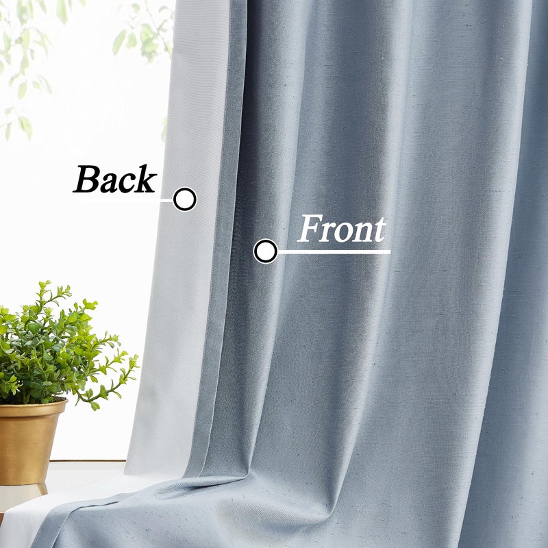 Central Park Light Blue Pinch Pleat Blackout Curtain for Bedroom Noise Reducing Luxury Silk Panels with Full Blackout Liner Backtab Drapes with 9 Hooks (Ring not Include), 40"x95", 2 Panels - Image 4
