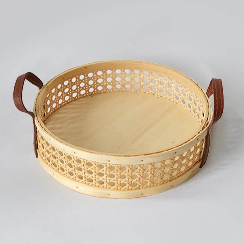 Handmade Round Woven Basket Bread Serving Basket with Handles - Image 2