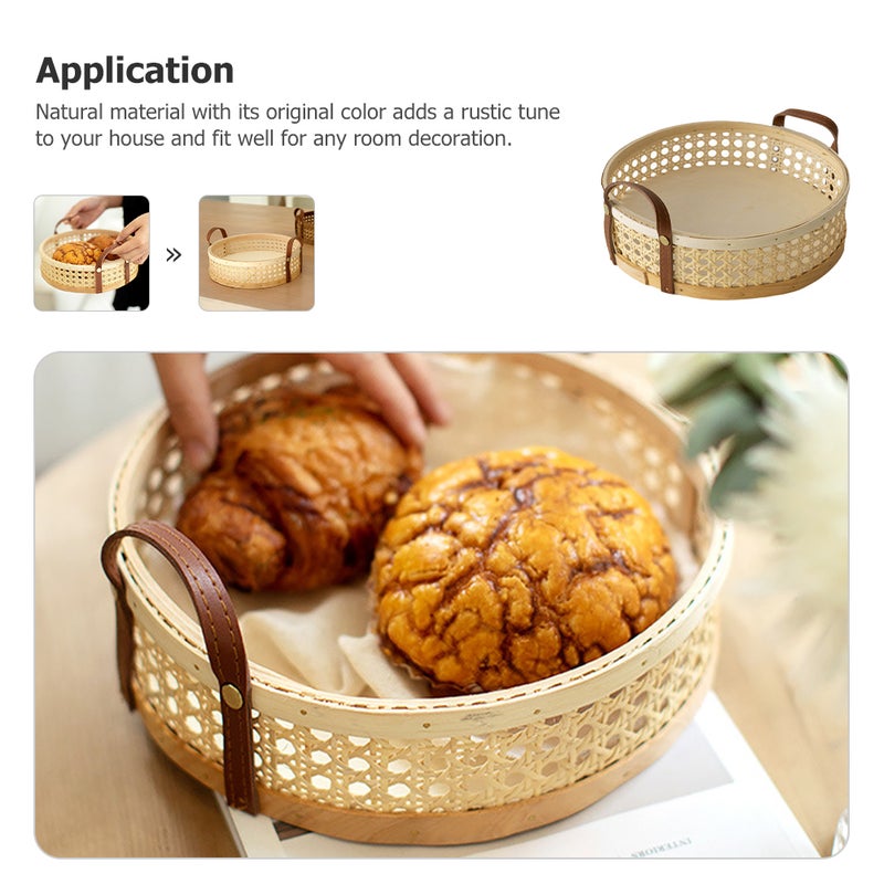 Handmade Round Woven Basket Bread Serving Basket with Handles - Image 5
