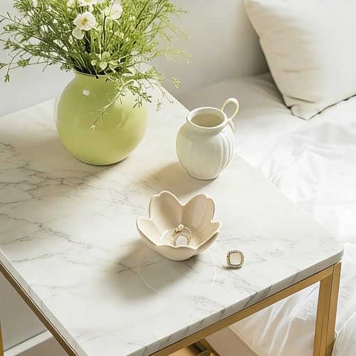 Mecaikru Flower Jewelry Tray Ceramic Ring Dish Jewelry Dish Small Trinket Tray Cute Ring Holder Key Bowl Decorative Plate Gifts For Mom/Sister/Friend, Birthday/Mother's Day/Christmas Gift (white) - Image 3
