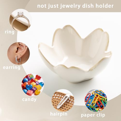 Mecaikru Flower Jewelry Tray Ceramic Ring Dish Jewelry Dish Small Trinket Tray Cute Ring Holder Key Bowl Decorative Plate Gifts For Mom/Sister/Friend, Birthday/Mother's Day/Christmas Gift (white) - Image 4