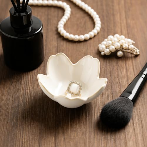 Mecaikru Flower Jewelry Tray Ceramic Ring Dish Jewelry Dish Small Trinket Tray Cute Ring Holder Key Bowl Decorative Plate Gifts For Mom/Sister/Friend, Birthday/Mother's Day/Christmas Gift (white) - Image 2