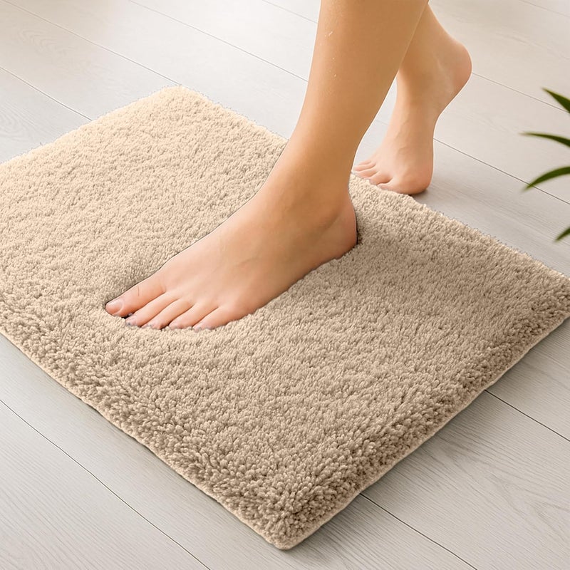 enera Microfibre Bath Mat | Soft & Absorbent 1700 GSM | Non-Slip Latex Backing | Quick Dry, Washable Multipurpose Floor Mat for Bathroom, Bedroom, Kitchen & Home (Stello 40 x 60 cm) (Taupe) - Image 1