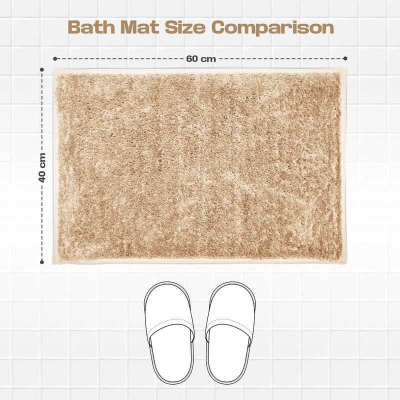 enera Microfibre Bath Mat | Soft & Absorbent 1700 GSM | Non-Slip Latex Backing | Quick Dry, Washable Multipurpose Floor Mat for Bathroom, Bedroom, Kitchen & Home (Stello 40 x 60 cm) (Taupe) - Image 2