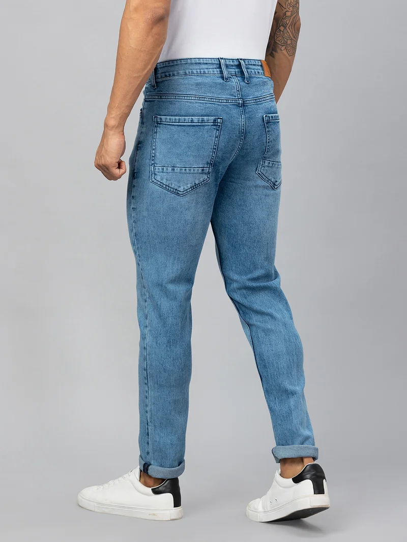 globus  Globus Men Light Blue Stretchable Mid-Rise Tapered Fit Jeans  | Best Price UAE