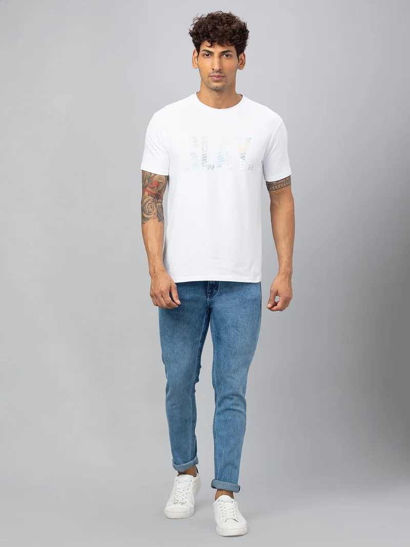 globus  Globus Men Light Blue Stretchable Mid-Rise Tapered Fit Jeans  | Best Price UAE