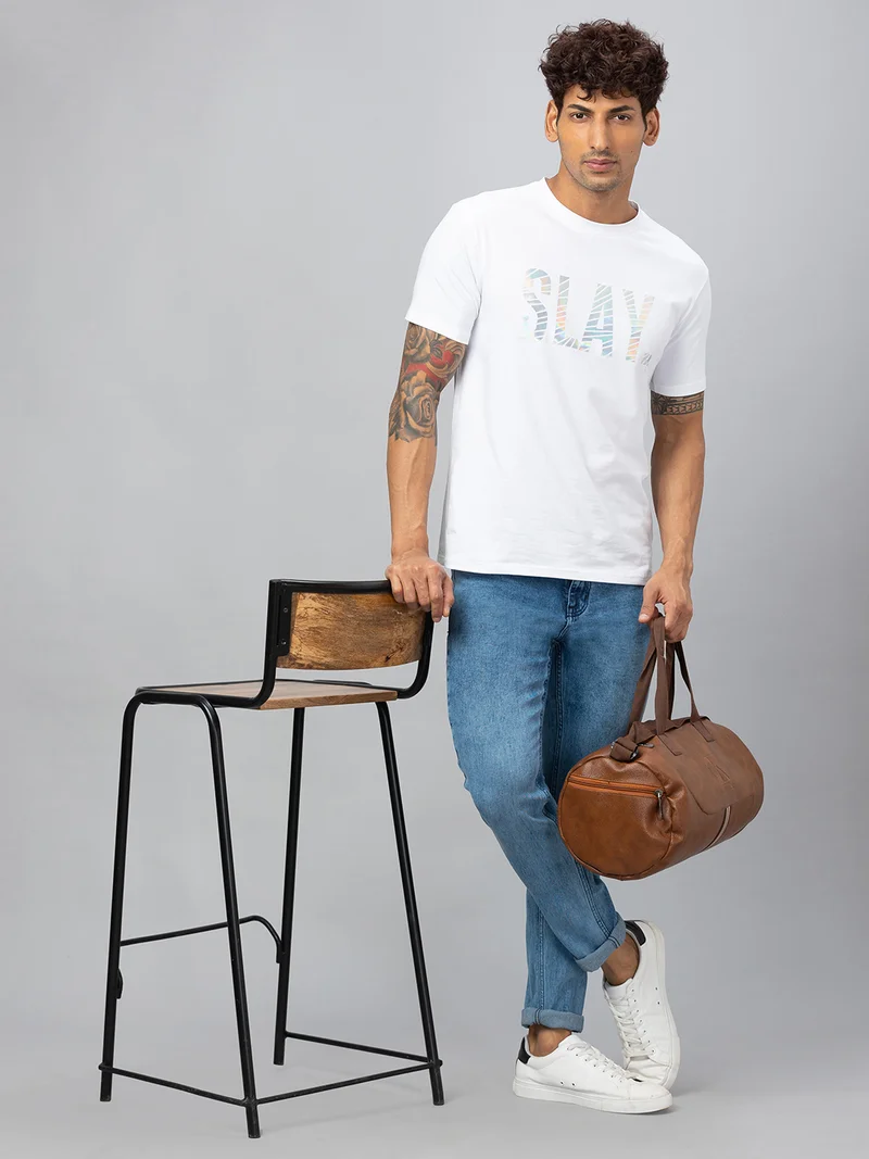 globus  Globus Men Light Blue Stretchable Mid-Rise Tapered Fit Jeans  | Best Price UAE