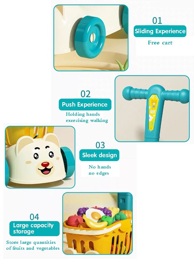 عربة تسوق للأطفال، عربة تسوق سوبر ماركت للأطفال، لعبة عربة تظاهرية للأطفال الصغار من سن 2 3 4 سنوات فما فوق، عربة تسوق بقالة بعجلات سهلة التجميع آمنة للأطفال ومتينة للأعمار من 2 سنوات فما فوق - Image 4