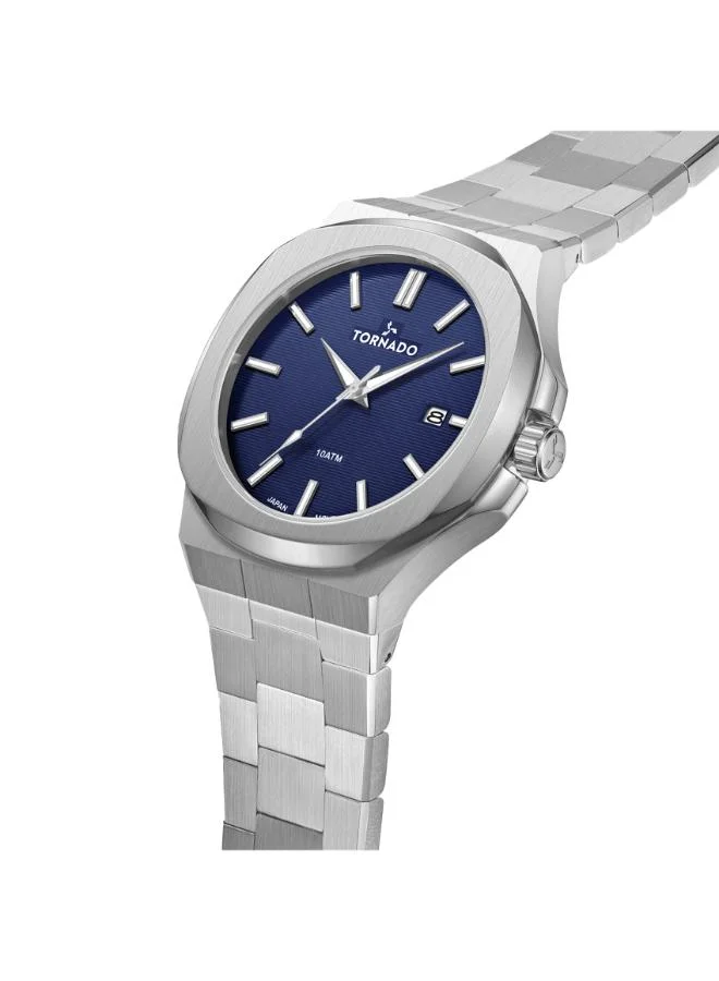 تورنيدو Men's Stainless Steel Analog Watch T21001-SBSL - 43 mm